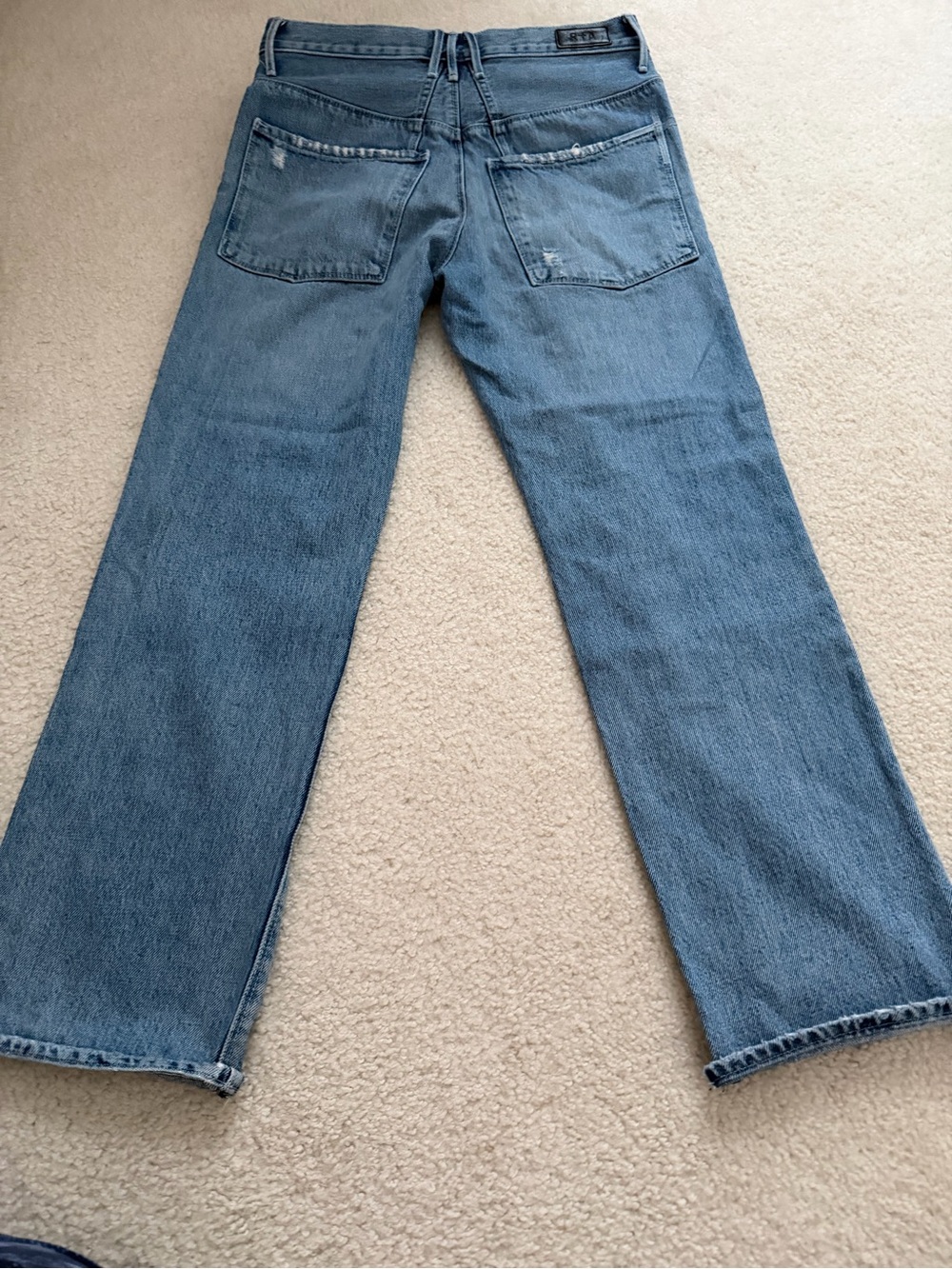 RtA Dexter Half Belt Jeans Straight Leg Factory Distressed Blue Wash Denim Small - Picture 12 of 13